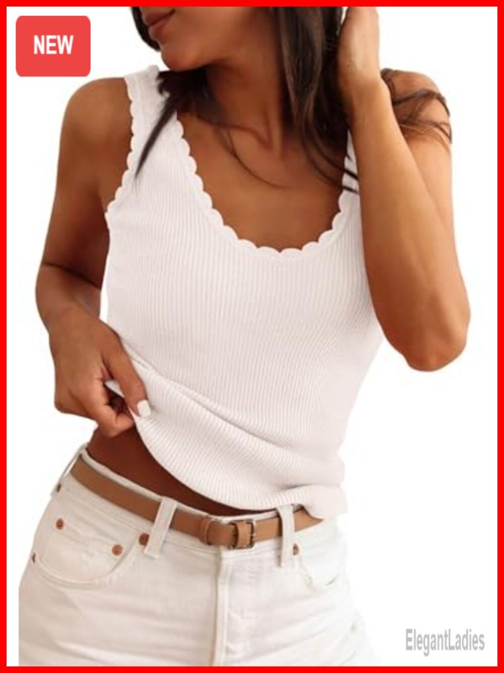 PRETTYGARDEN Womens Ribbed Knit Sleeveless Tank Top Slim Fit Ruffle Trim